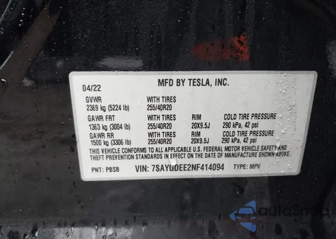 2022 Tesla Model Y Long Range Dual Motor All-Wheel Drive from USA, damaged, VIN 7SAYGDEE2NF414094